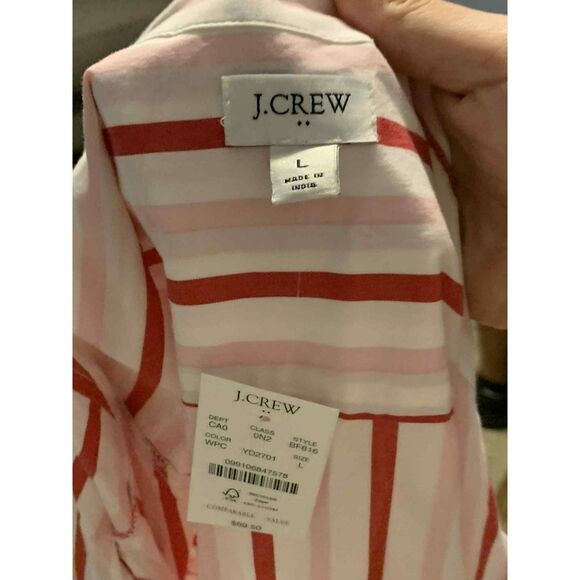 J. Crew Lightweight Cotton Blend Pink & Red Striped Poplin Shirt, NWT, L - Picture 4 of 5